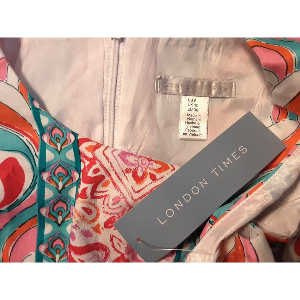 London Times Womens Sleeveless Shift Dress Pink Multicolor Geometric Size 6 - Picture 10 of 11